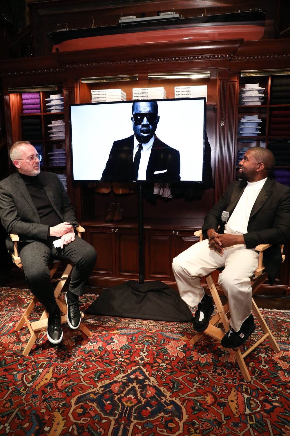 Jim Moore and Kanye West attend Jim Moore Book Event At Ralph Lauren Chicago on October 28, 2019 in Chicago, Illinois. Photo by Robin Marchant/Getty Images for Ralph Lauren.